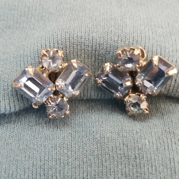 Vtg blue topaz rhinestone earrings - Picture 6 of 6